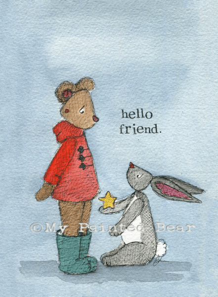 Hello Friend - A6 Notebook my painted bear